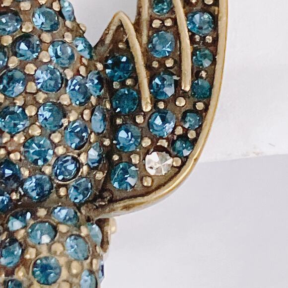 Vintage Signed Heidi Daus Blue Crystal Bird Clip On Earrings Faux Pearl READ - Picture 6 of 12